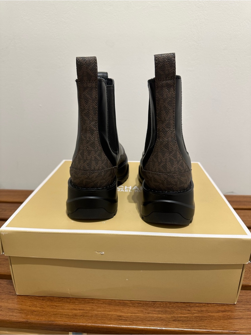 Michael Kors Black Leather Chukka Boots with Brown Logo Toe - Picture 3 of 7
